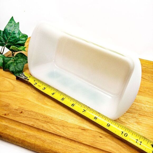 1960’s VTG Glasbake J522 1.5 Quart Milk Glass Loaf Pan Green Herb Pattern - Picture 5 of 9